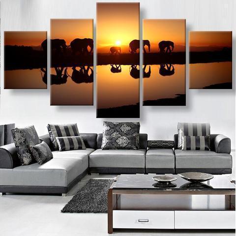 Elephant Crossing Animal Canvas Wall Art