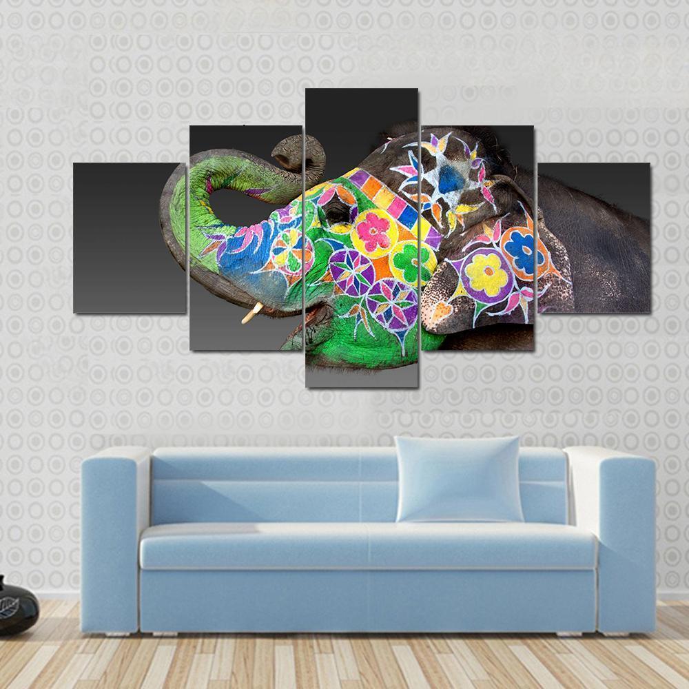 Elephant Decorated For Holi Animal Canvas Wall Art