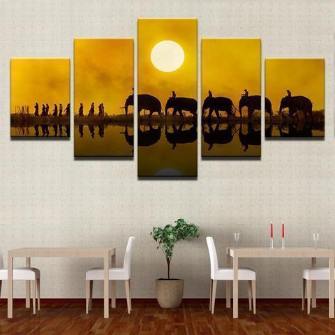 Elephant Family Sunset Animal Canvas Wall Art