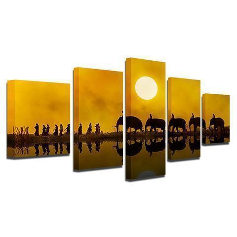 Elephant Family Sunset Animal Canvas Wall Art
