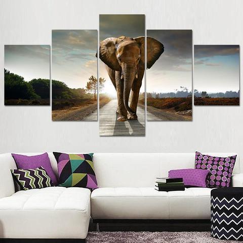 Elephant In Street Animal Canvas Wall Art