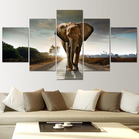 Elephant In Street Animal Canvas Wall Art