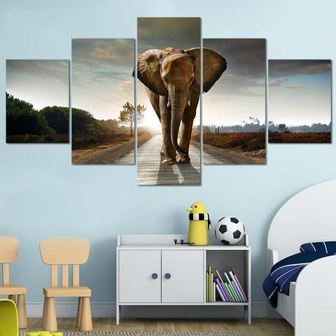 Elephant In Street Animal Canvas Wall Art
