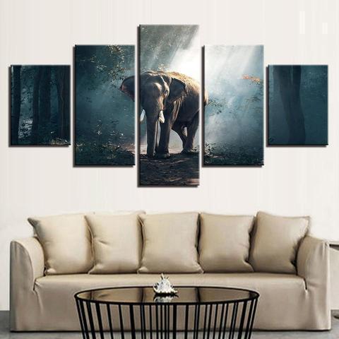 Elephant In The Woods Animal Canvas Wall Art