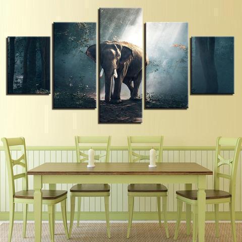 Elephant In The Woods Animal Canvas Wall Art