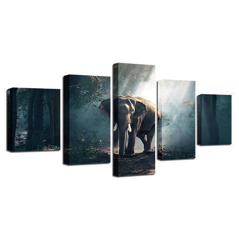 Elephant In The Woods Animal Canvas Wall Art