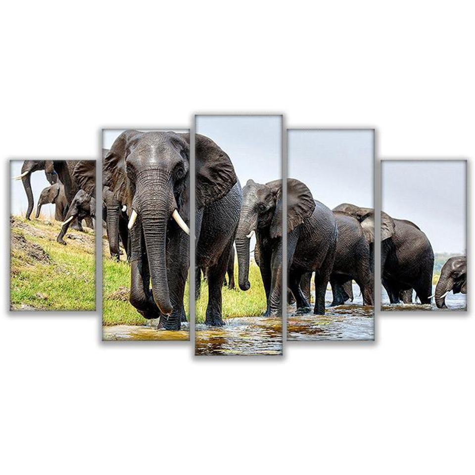 Elephant Parade 1 Animal Canvas Wall Art