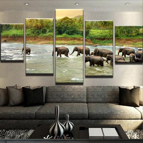 Elephant Riverwalk Animal Canvas Wall Art