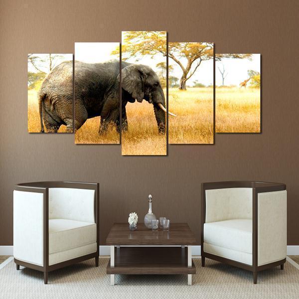 Elephant Safari Tree Background Animal Canvas Wall Art