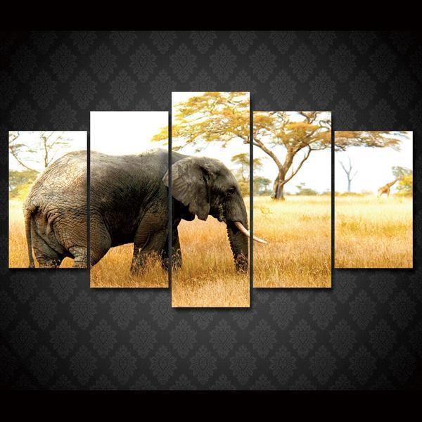 Elephant Safari Tree Background Animal Canvas Wall Art