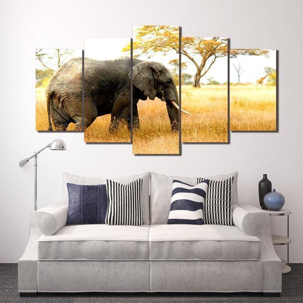 Elephant Safari Tree Background Animal Canvas Wall Art
