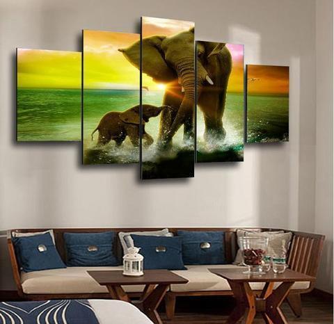 Elephant Sunrise Animal Canvas Wall Art