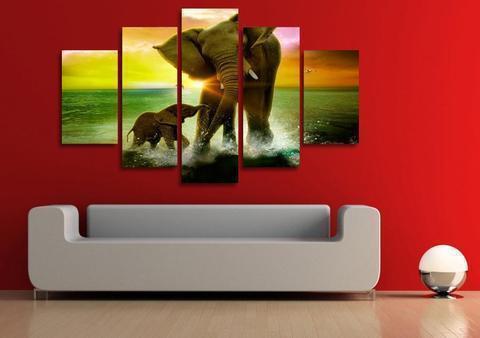 Elephant Sunrise Animal Canvas Wall Art