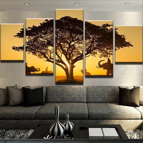 Elephant Sunset Animal Canvas Wall Art