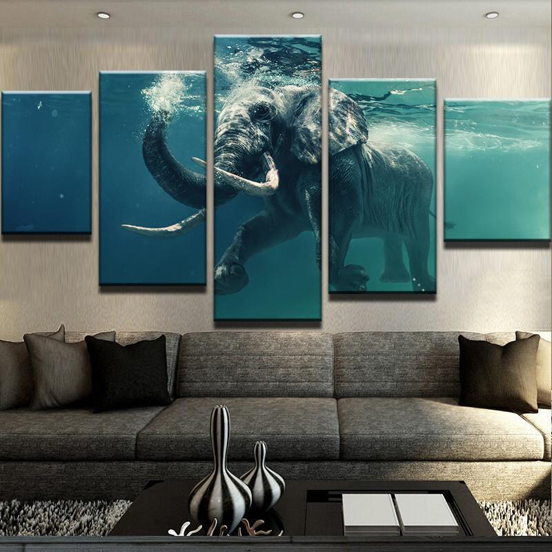 Elephant Swimming Animal Canvas Wall Art