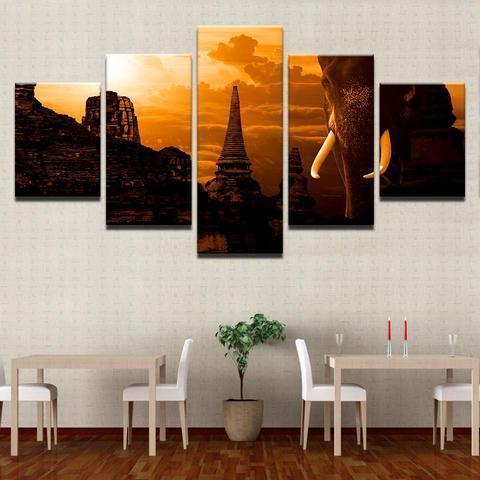 Elephant Temple Animal Canvas Wall Art