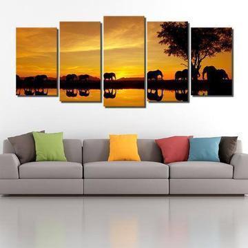 Elephant Walk 1 Animal Canvas Wall Art