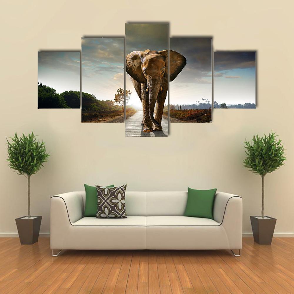 Elephant Walking Animal Canvas Wall Art