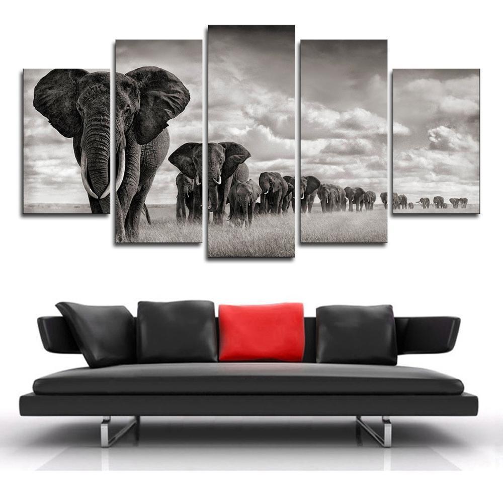 Elephant Walking On The Grassland Animal Canvas Wall Art