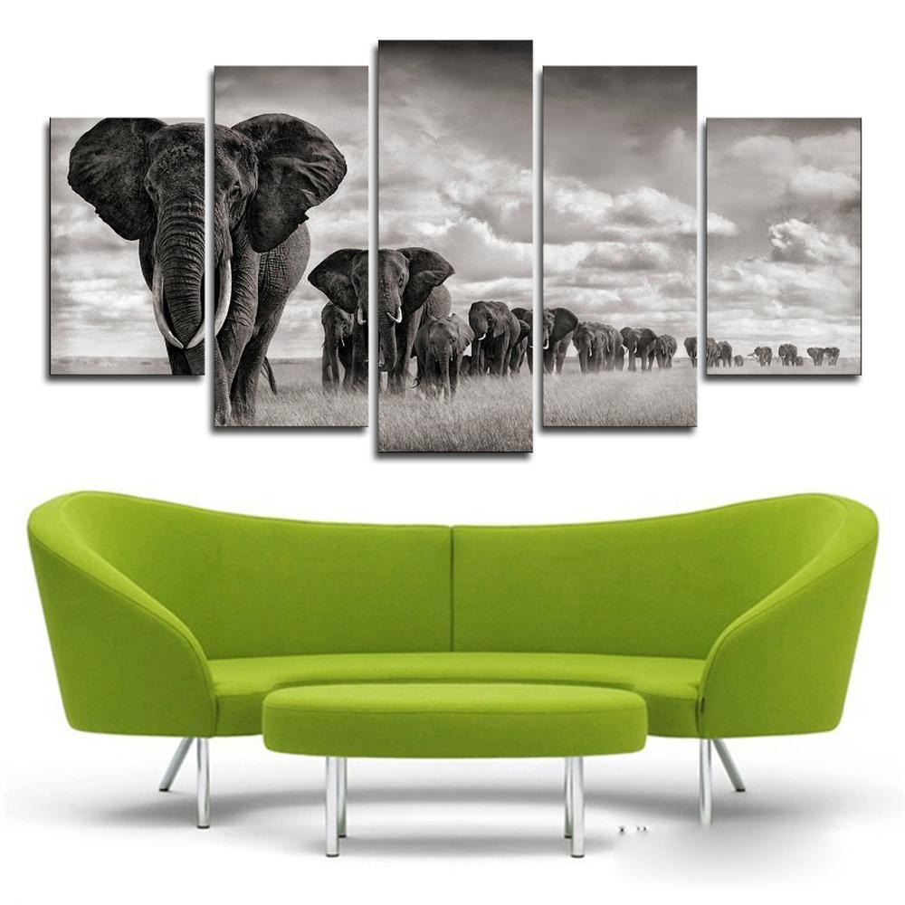 Elephant Walking On The Grassland Animal Canvas Wall Art