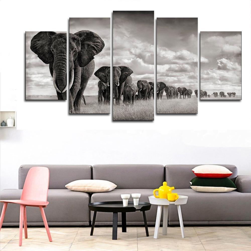 Elephant Walking On The Grassland Animal Canvas Wall Art