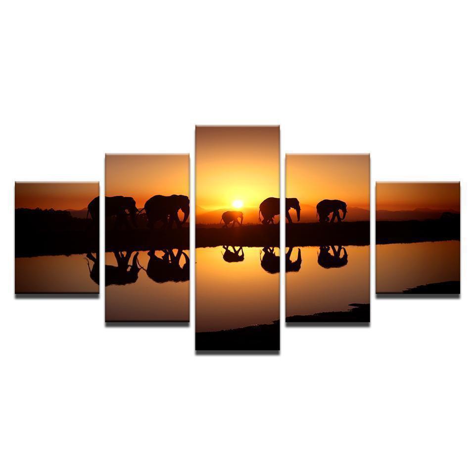 Elephants Unset Animal Canvas Wall Art