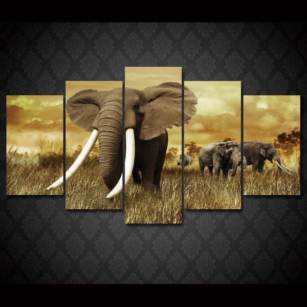 Elephants With Large Tusks Animal Canvas Wall Art