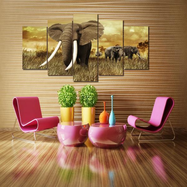 Elephants With Large Tusks Animal Canvas Wall Art