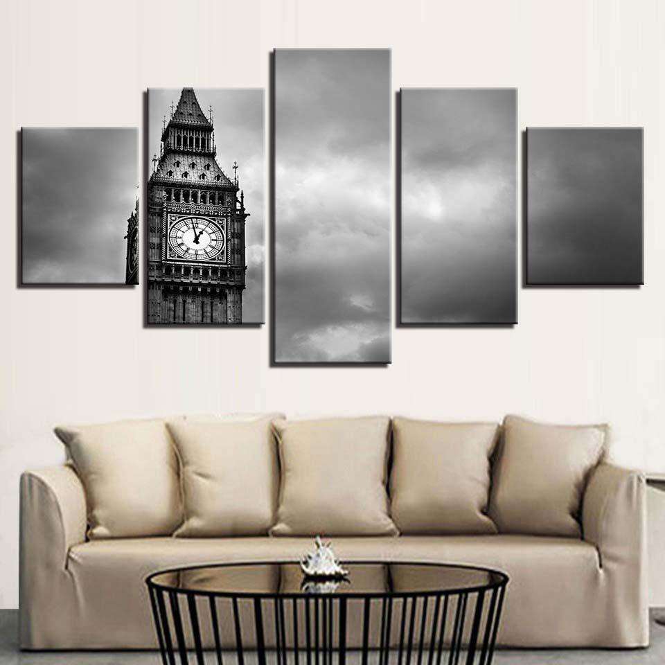 Elizabeth Tower Famous London Big Ben Nature Canvas Wall Art