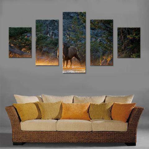 Elk By The Water Animal Canvas Wall Art