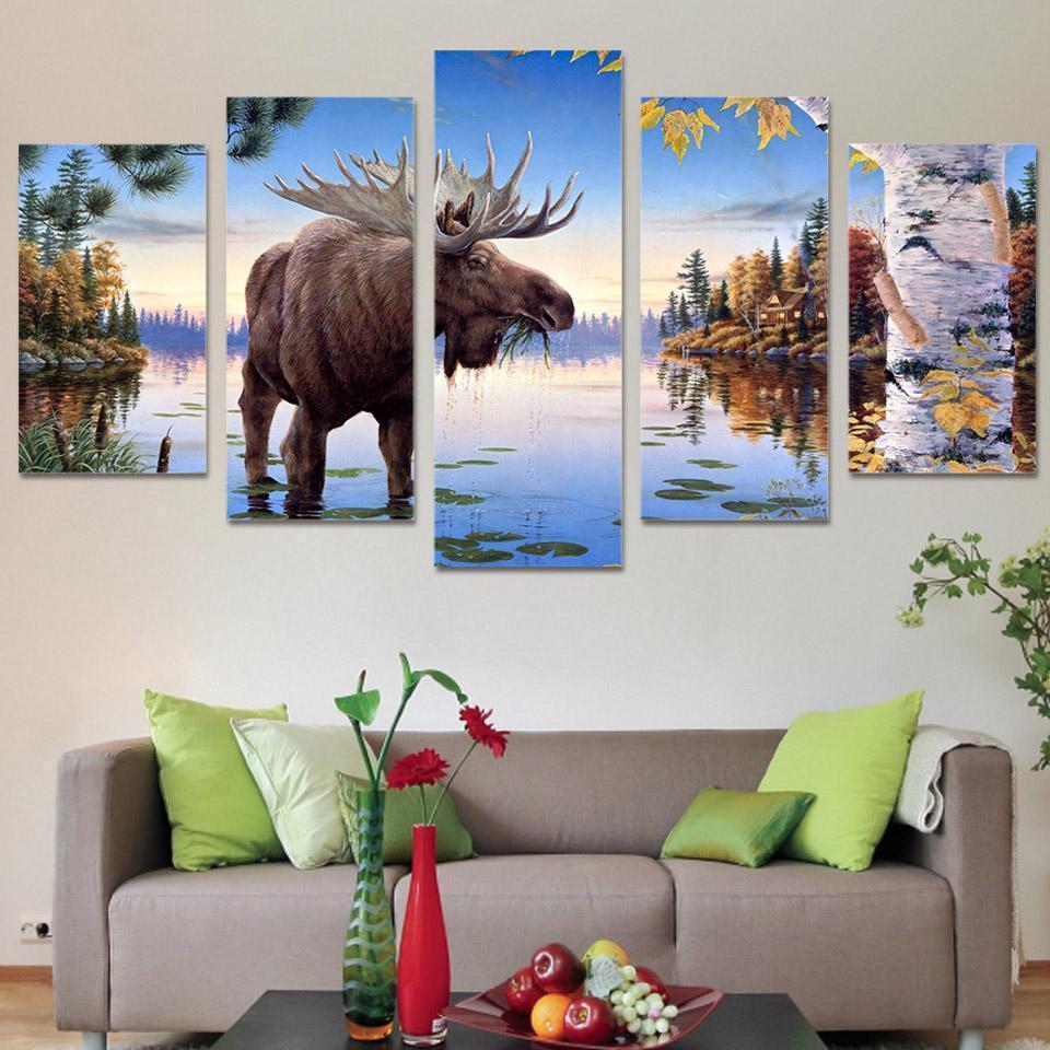 Elk Deer River Moose Abstract Animal Canvas Wall Art
