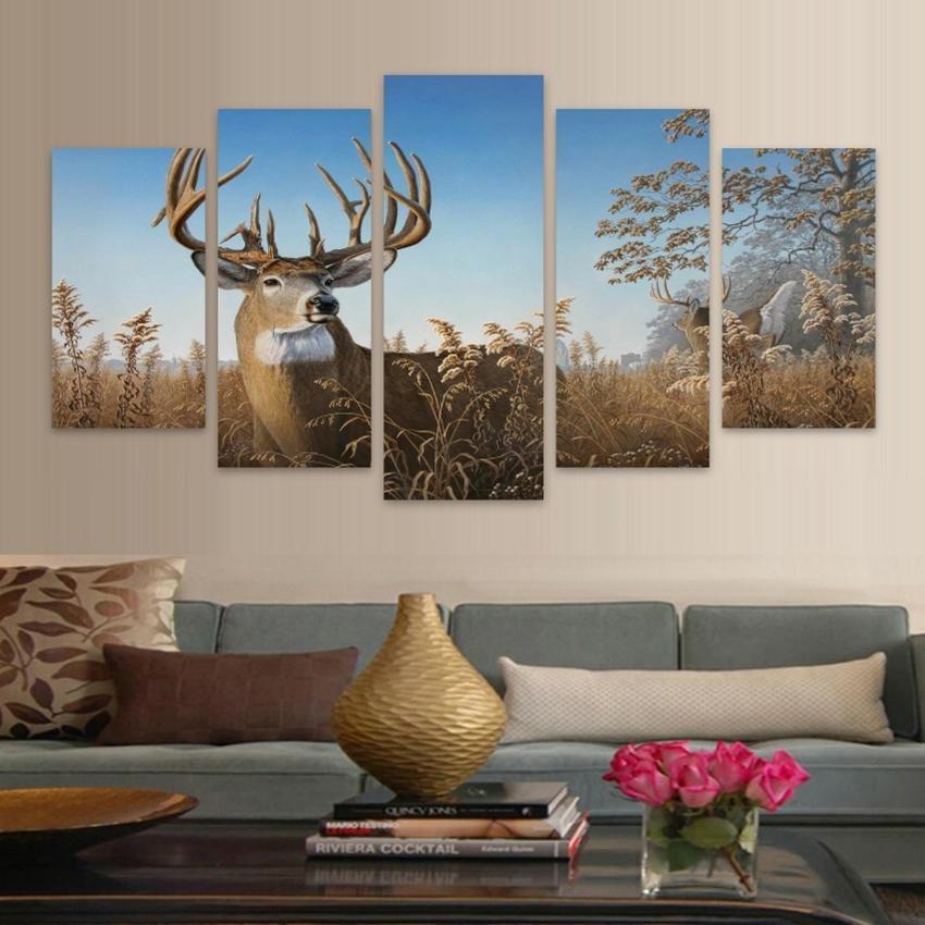 Elk Grazing Fashion Deer Animal Canvas Wall Art