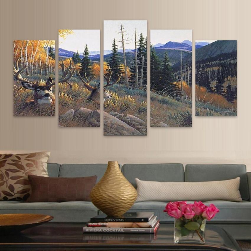 Elk Groups Autumn Animal Deer Fashion Animal Canvas Wall Art