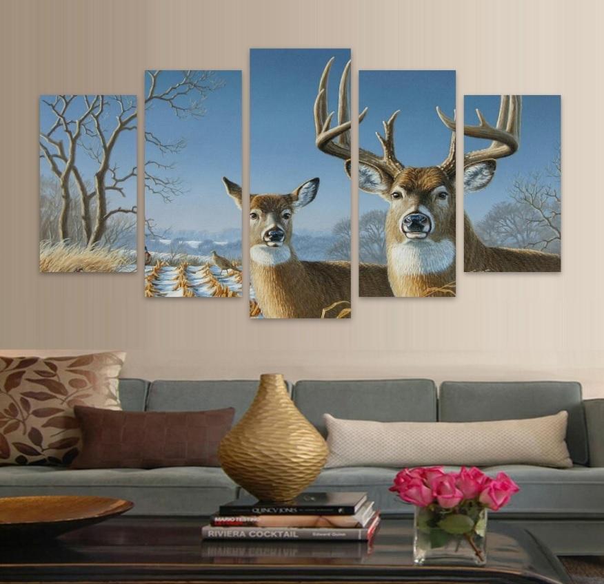 Elk In Forest Winter Fashion Deer Animal Canvas Wall Art