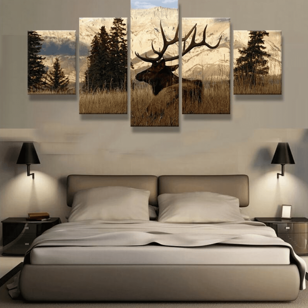 Elk In The Wood Animal Canvas Wall Art