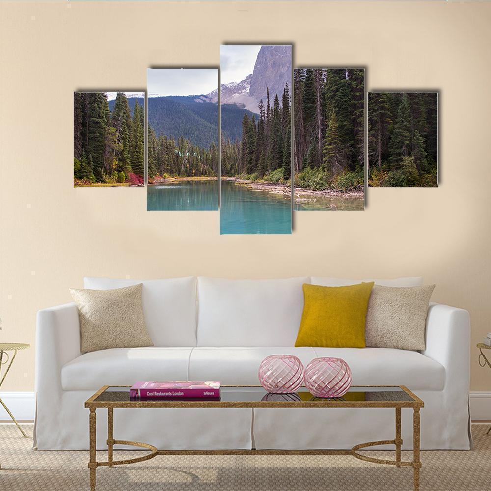 Emerald Lake With Mountain In Yoho National Park Nature Canvas Wall Art