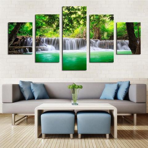 Emerald Waterfall Nature Canvas Wall Art