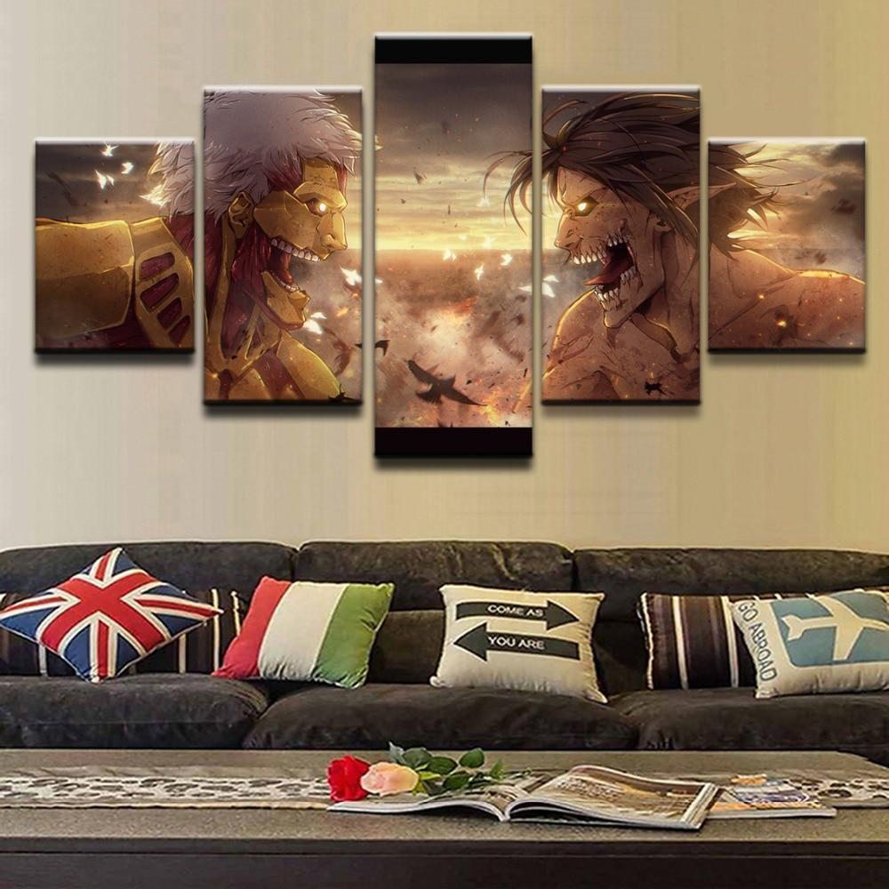 Attack On Titan Eren Fights the Armored Titan Anime Canvas Wall Art