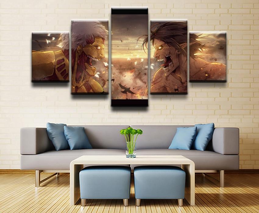 Attack On Titan Eren Fights the Armored Titan Anime Canvas Wall Art