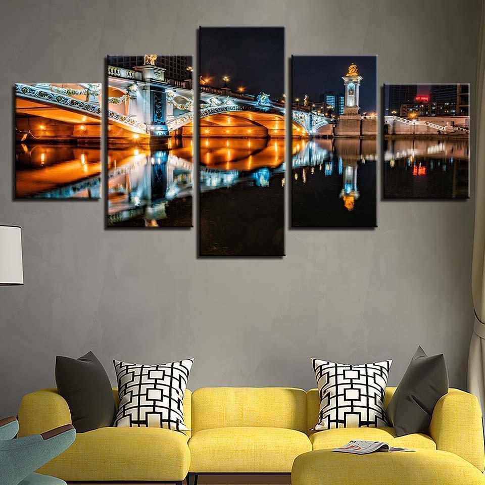 European Building Bridge Night Scene Nature Canvas Wall Art
