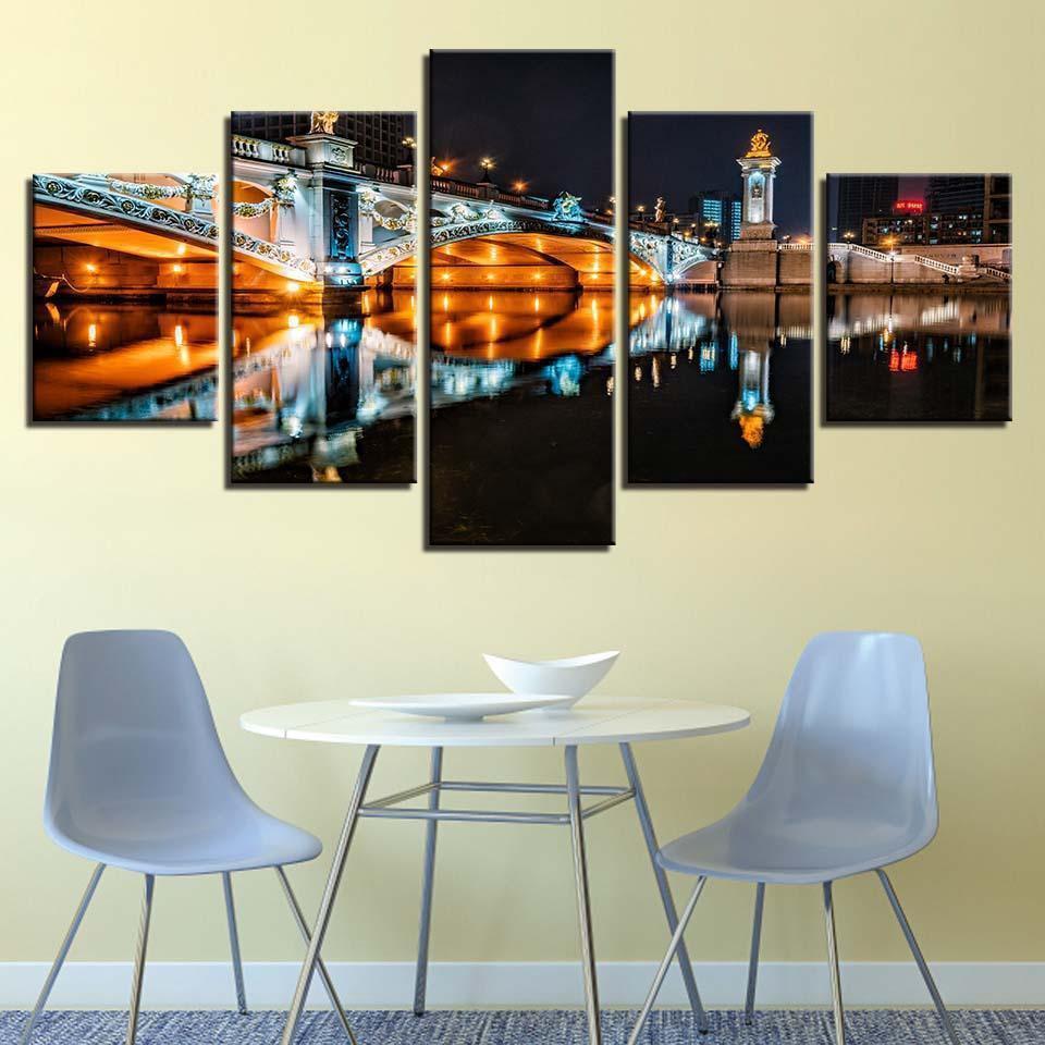 European Building Bridge Night Scene Nature Canvas Wall Art