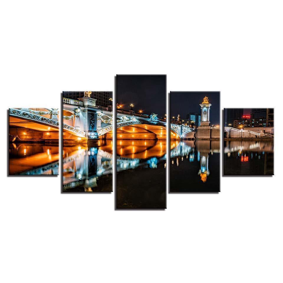 European Building Bridge Night Scene Nature Canvas Wall Art