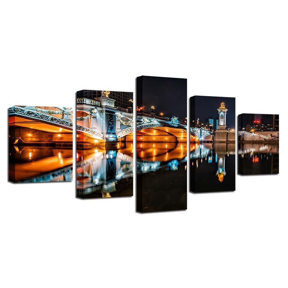 European Building Bridge Night Scene Nature Canvas Wall Art
