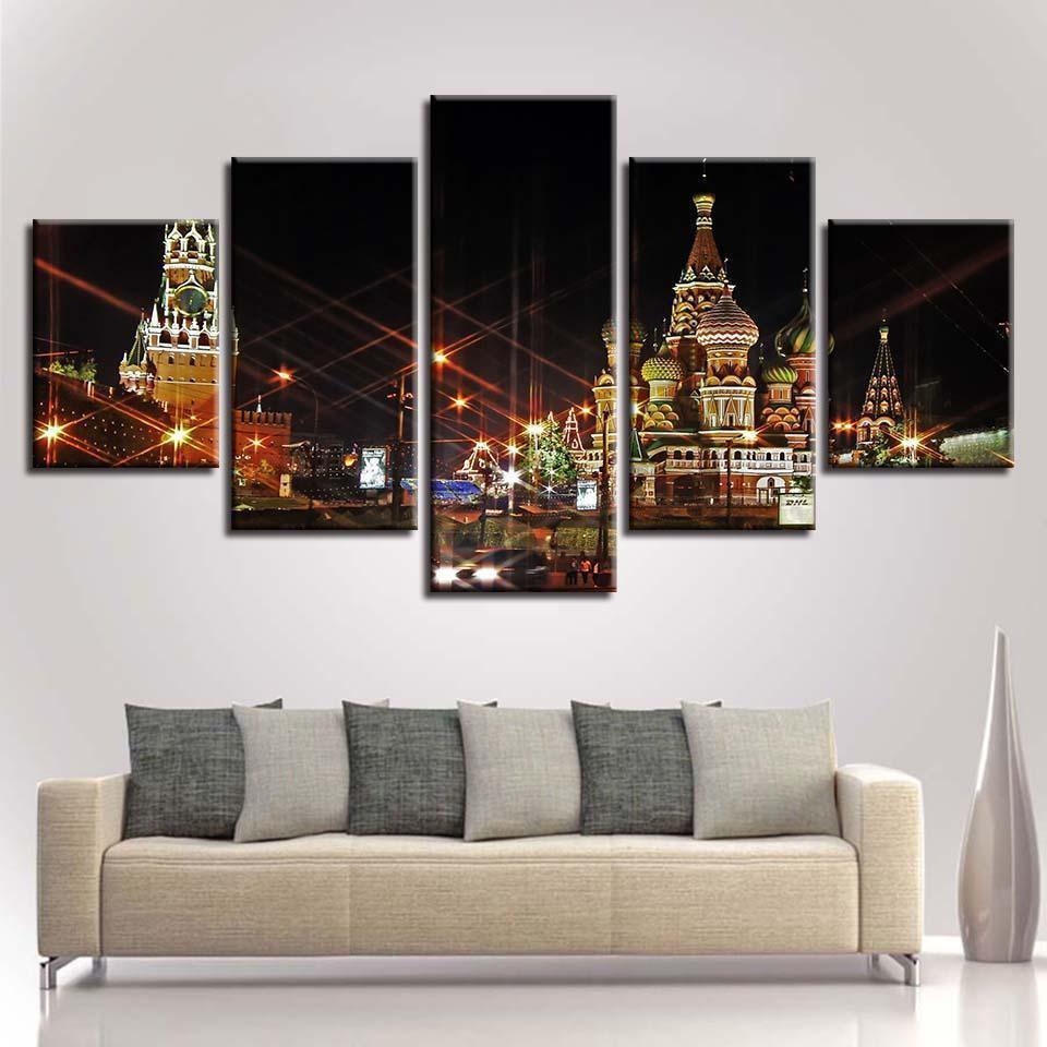 European Building Night Scenery Nature Canvas Wall Art