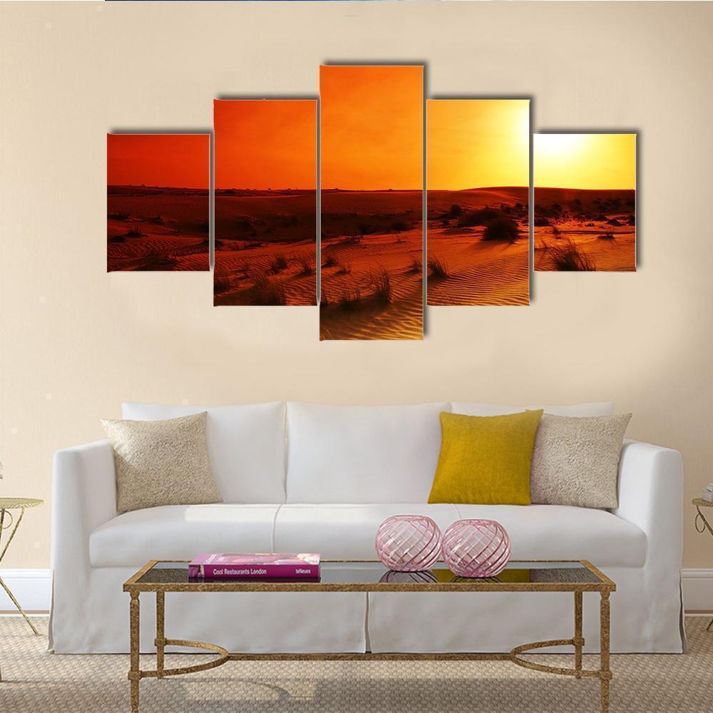 Extreme Desert Landscape With Orange Sunset Nature Canvas Wall Art