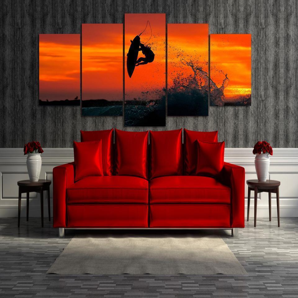 Extreme Surfing At Sunset Sport Canvas Wall Art