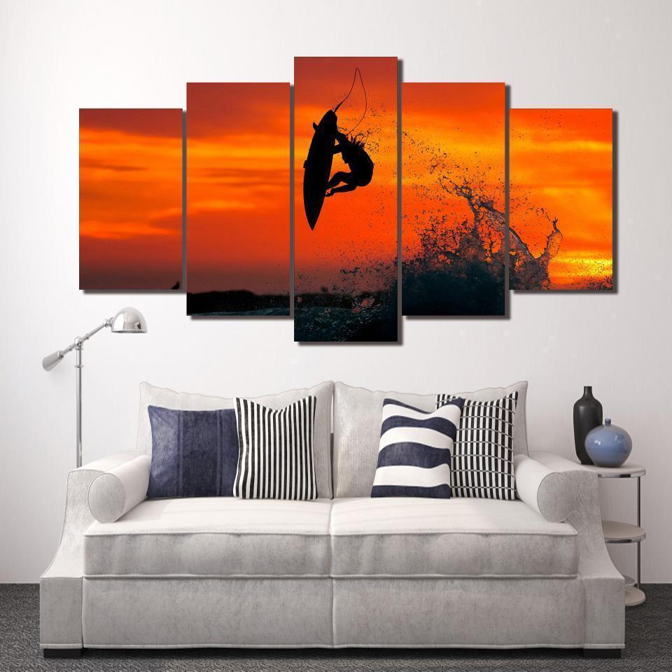 Extreme Surfing At Sunset Sport Canvas Wall Art