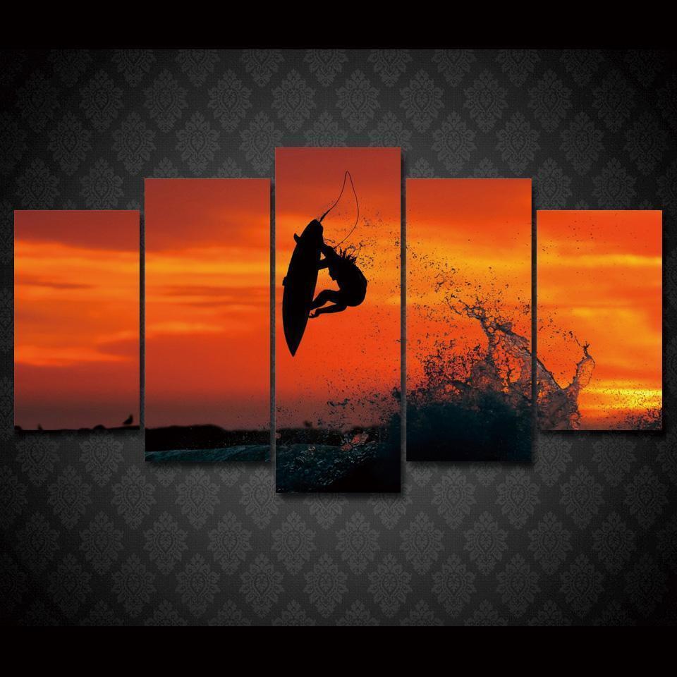 Extreme Surfing At Sunset Sport Canvas Wall Art