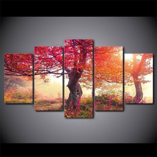 Fall Season Autumn Trees Tree Sunrise Forest Modern Nature Canvas Wall Art