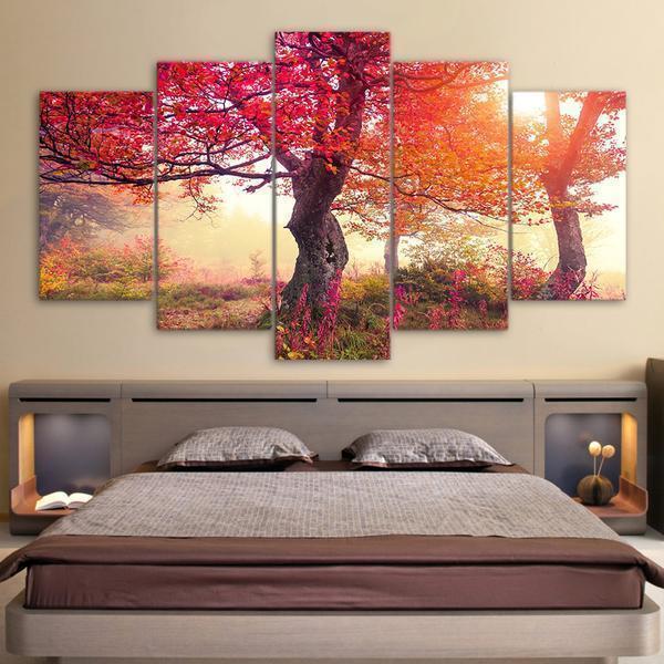 Fall Season Autumn Trees Tree Sunrise Forest Modern Nature Canvas Wall Art